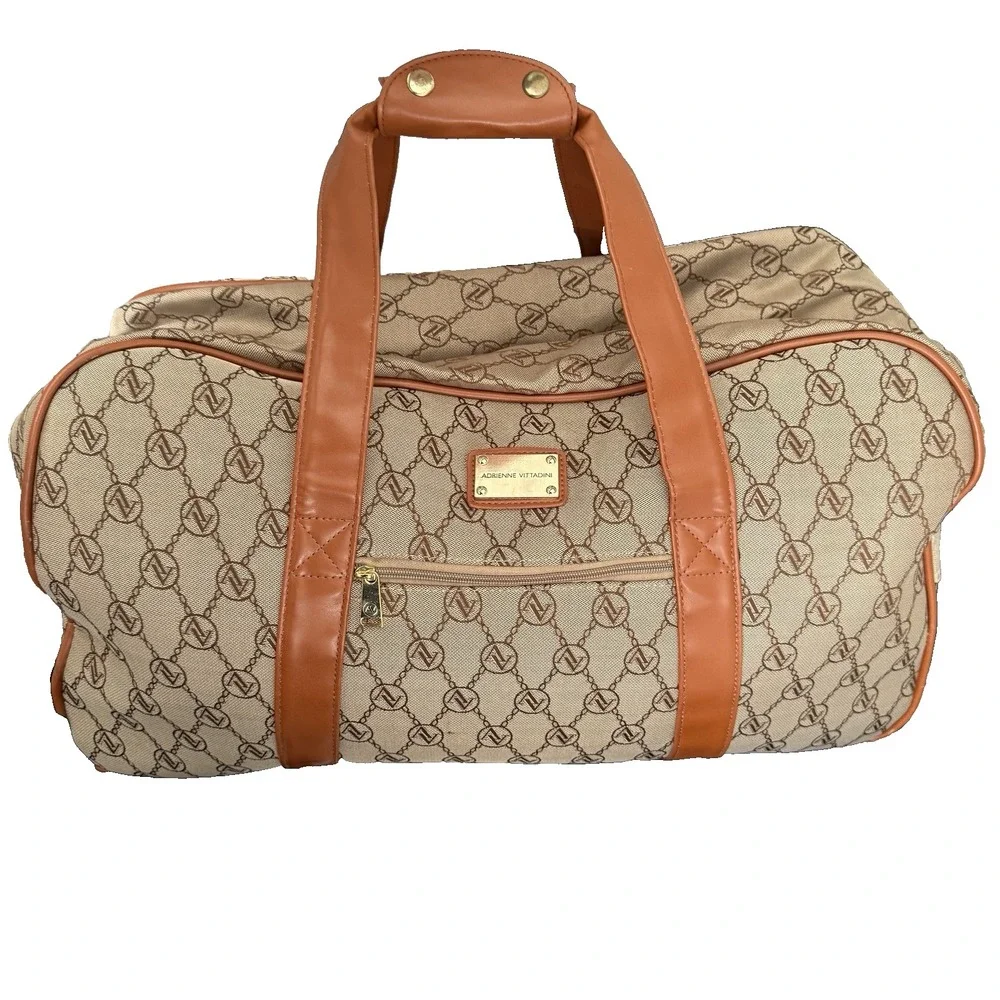 Adrienne Vittadini Duffle Bag Signature Print Monogram Italian Travel Luggage - Picture 3 of 16